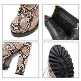 Snake Printed Lace-up Chunky High Heel Ankle Boots