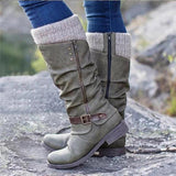 Women's Trendy Vintage Leather Patchwork Chunky Calf Boots