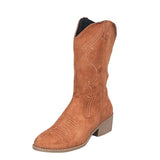Embroidery Suede High Tube Low Heel Boots
