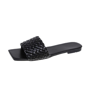 Fashion Women's PU Solid Color Flat Sandals Slippers