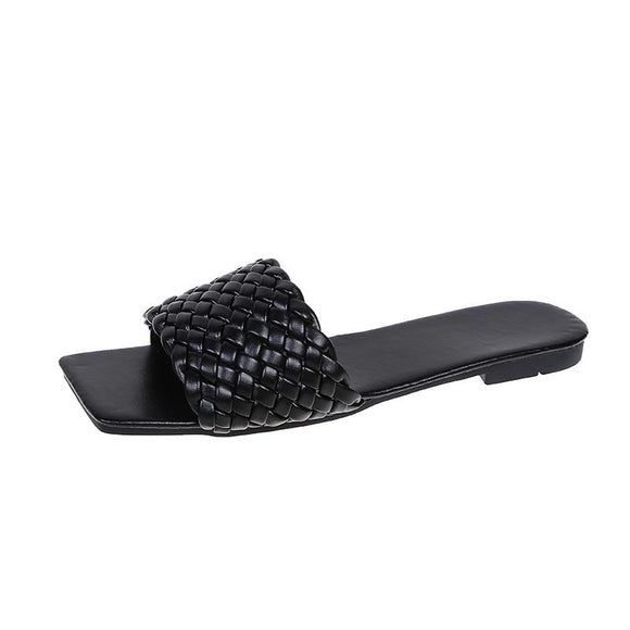 Fashion Women's PU Solid Color Flat Sandals Slippers