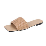 Fashion Women's PU Solid Color Flat Sandals Slippers