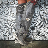 Women‘s Boho Fringe Flat Heel Long Boots Buckle Strap Knee-High Tassel Boots