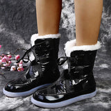 Women's Plain Lace-Up Round Toe Flat Snow Boots