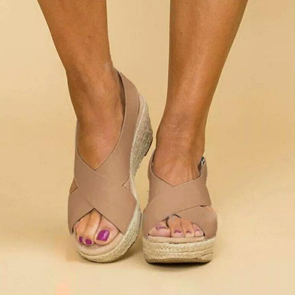Large Size Hook Loop Peep Toe Casual Espadrilles Wedges Sandals