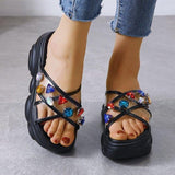 Transparent Cross Big Rhinestones Bear Trifle Bottom Women Sandals