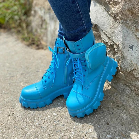 Women's Chic Strap Wallet Platform Martin Boots Ankle Boots