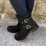 Women's Trendy Vintage Leather Booties Ankle Boots With Double Buckle