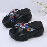 Transparent Cross Big Rhinestones Bear Trifle Bottom Women Sandals