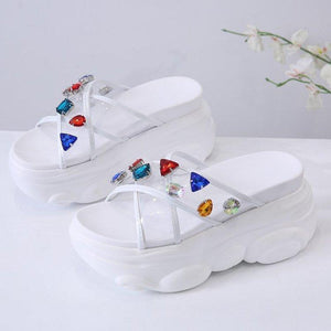 Transparent Cross Big Rhinestones Bear Trifle Bottom Women Sandals