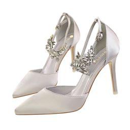 Women's High-heeled Shoes Satin Hollow Shallow Pointed Toe Sandals
