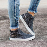 Women's Casual Canvas High-Top Sneakers With Side Zipper