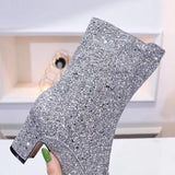 Sequined Zipper Chunky Heel Ankle Boots