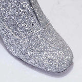 Sequined Zipper Chunky Heel Ankle Boots