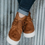 Round Toe Lace-up Side Zipper Wedge Casual Shoes