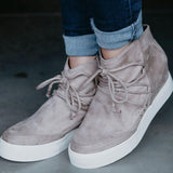 Round Toe Lace-up Side Zipper Wedge Casual Shoes
