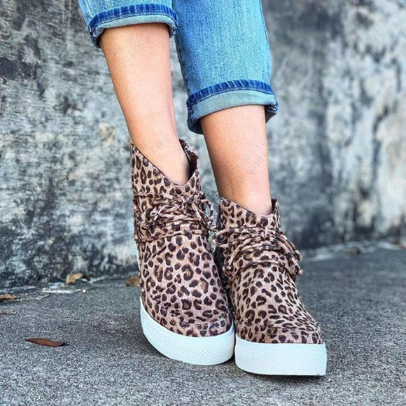 Round Toe Lace-up Side Zipper Wedge Casual Shoes