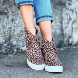 Round Toe Lace-up Side Zipper Wedge Casual Shoes