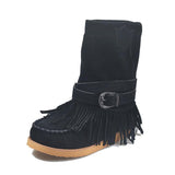 Folk Style Tassel Flat Cotton Boots