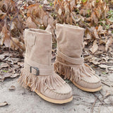 Folk Style Tassel Flat Cotton Boots