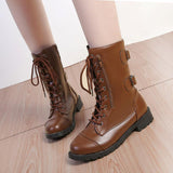 Women's Lace-Up Buckle Leather Combat Boots