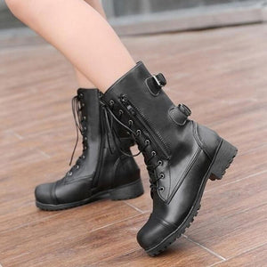 Women's Lace-Up Buckle Leather Combat Boots