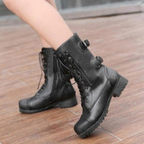 Women's Lace-Up Buckle Leather Combat Boots