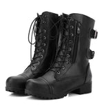 Women's Lace-Up Buckle Leather Combat Boots