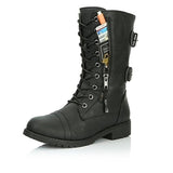 Women's Lace-Up Buckle Leather Combat Boots