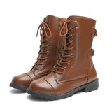 Women's Lace-Up Buckle Leather Combat Boots