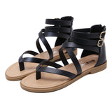 Summer Women's Fashion Zipper Solid Color Roman Sandals