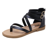 Summer Women's Fashion Zipper Solid Color Roman Sandals