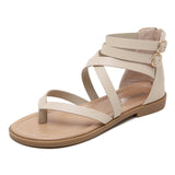 Summer Women's Fashion Zipper Solid Color Roman Sandals