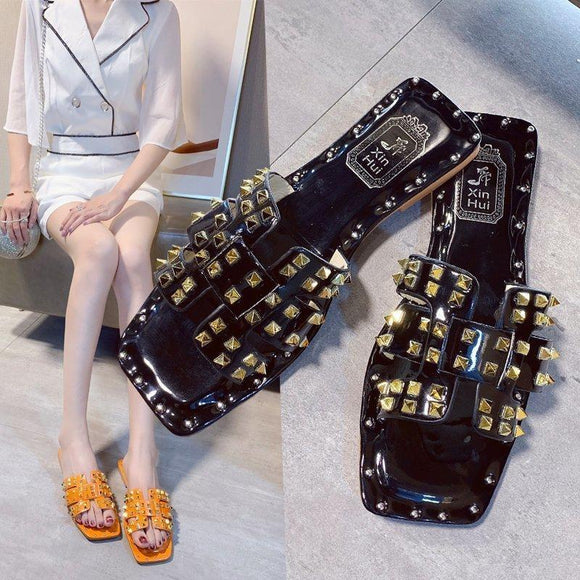Women's Soft Sandals With Flat Fish Mouth Rivets