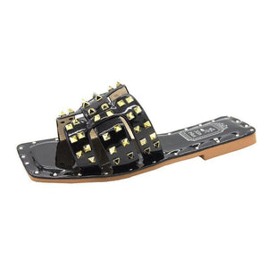 Women's Soft Sandals With Flat Fish Mouth Rivets