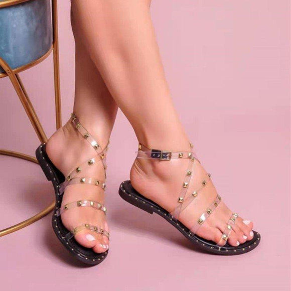 Transparent Rubber Rivet Flat Outer Wear Holiday Roman Beach Women Sandals