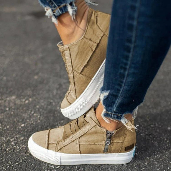 Women's Elastic Slid-on Canvas High-top Flat Sneaker