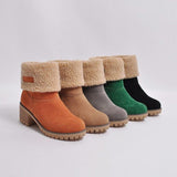 Women's Warm Solid Color Suede Chunky Ankle Snow Boot