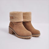 Women's Warm Solid Color Suede Chunky Ankle Snow Boot