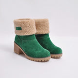 Women's Warm Solid Color Suede Chunky Ankle Snow Boot