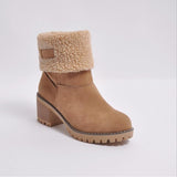 Women's Warm Solid Color Suede Chunky Ankle Snow Boot