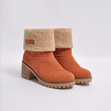 Women's Warm Solid Color Suede Chunky Ankle Snow Boot