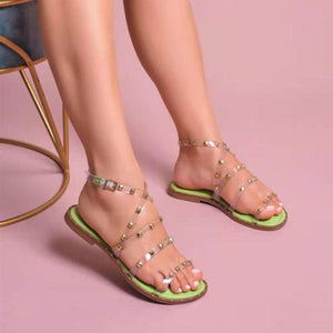 Transparent Rubber Rivet Flat Outer Wear Holiday Roman Beach Women Sandals