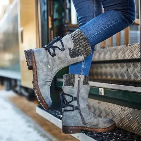 Women's Retro Warm Thick Heel Strap Sock Boots