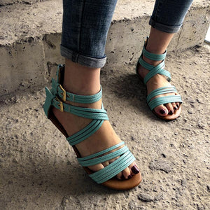 Roma Flat Wedge Heel Woven Buckle Back Zip Sandals