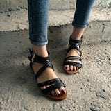 Roma Flat Wedge Heel Woven Buckle Back Zip Sandals