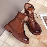 Women's Velvet Lace-up Chunky Heel Ankle Boots