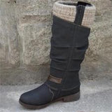 Women's Trendy Vintage Leather Patchwork Chunky Calf Boots
