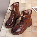 Women's Velvet Lace-up Chunky Heel Ankle Boots