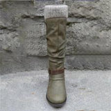 Women's Trendy Vintage Leather Patchwork Chunky Calf Boots